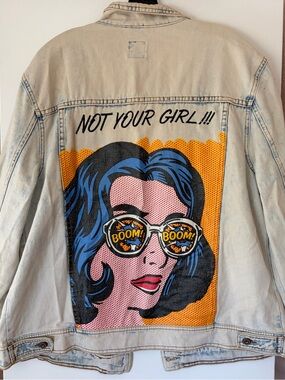 Boom Boom Jeans Pop Art Comic Graphic Denim Jacket Not Your Girl XL
